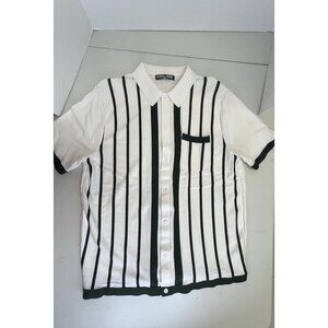 PJ Paul Jones Mens Short Sleeve Striped Button-Up Polo Shirt Size XL White Green